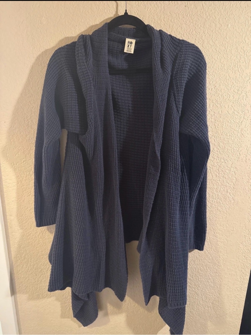 Roxy Navy Open-Front Waffle Knit Cardigan